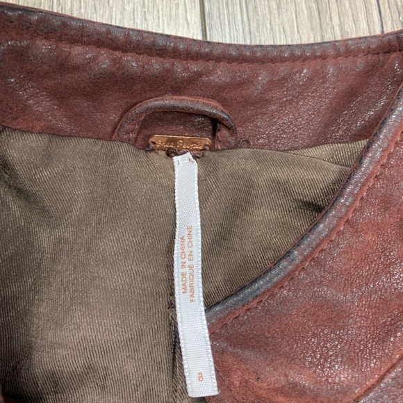 Free People Women Cool & Clean‎ Moto Jacket Vegan Faux Suede Size 8 - Picture 7 of 12